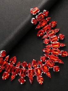 1pc Silver Rhinestone Geometric Necklace, Elegant Drill-Down Collar Chain Fashion Accessory For Women - Silver - View 10