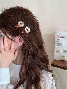 2pcs Women Flower Decor Sweet Style Hair Clip Cute Valentine's Day Summer Claw Clips Hair Claws Hair Barrettes, School Stuff, Vacation Outfits Woman, Hair Accerssories - Cà phê - Xem 7