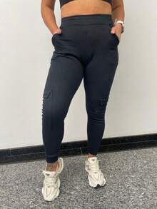 WOMEN'S SWEATSHIRT CARGO JOGGER PANTS - Negro - Ver 2