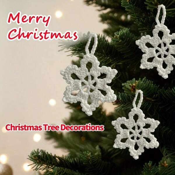 5pcs Christmas Tree Ornaments, Handmade Crochet Snowflake Pendants, Christmas Themed Hanging Decor, Holiday Home Decoration, Party Supplies, Christmas & New Year Gifts