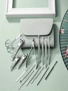 16 Pcs Nail Clippers Pedicure Scissors Nail Clipper Kit Stainless Steel Tool Set With Foldable Bag - 橄欖綠 - 查看 2