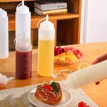 1pc Squeeze Sauce Bottle Tomato Salad Dressing Plastic Pointed Squeeze Seasoning Bottle, With Leak Proof Lid And Scale Line. Plastic Seasoning Squeeze Bottle For Tomato Sauce, Mustard, Oil, Salad, Etc - White - View 3