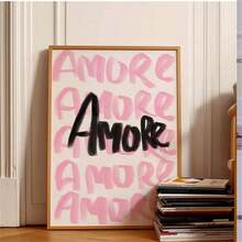 1 件粉色 Amore 文字印刷品，Amore 抽象墙画，法式名言海报，学院风粉色宿舍装饰，墙面装饰，帆布印刷品，油画海报，现代简约风格印刷品，客厅和卧室装饰，浴室装饰，理想礼物，不含画框 - 彩色 - 查看 11