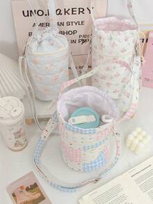 1 szt. pikowana okrągła torebka na ramię, torebka typu wiadro, śliczna okrągła torebka, przenośna torba podróżna na butelkę z wodą, torba na ramię z kieszenią na telefon, uchwyt na butelkę z wodą, torba podróżna na ramię z kwiatowym wzorem i kokardą, z odpinanym paskiem na ramię, śliczna okrągła torebka do podróży, codziennego życia, biura, nauki, na zewnątrz, do pracy, prezent urodzinowy, prezent dla przyjaciela - Wielokolorowe - Zobacz 5