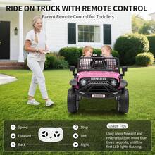 Huisuilinss Ride On Truck,12V Kids Electric Car,Ride On Car With Remote Control,Music Player,LED Lights,Ride On Toy For Boys & Girls - Pink - View 2