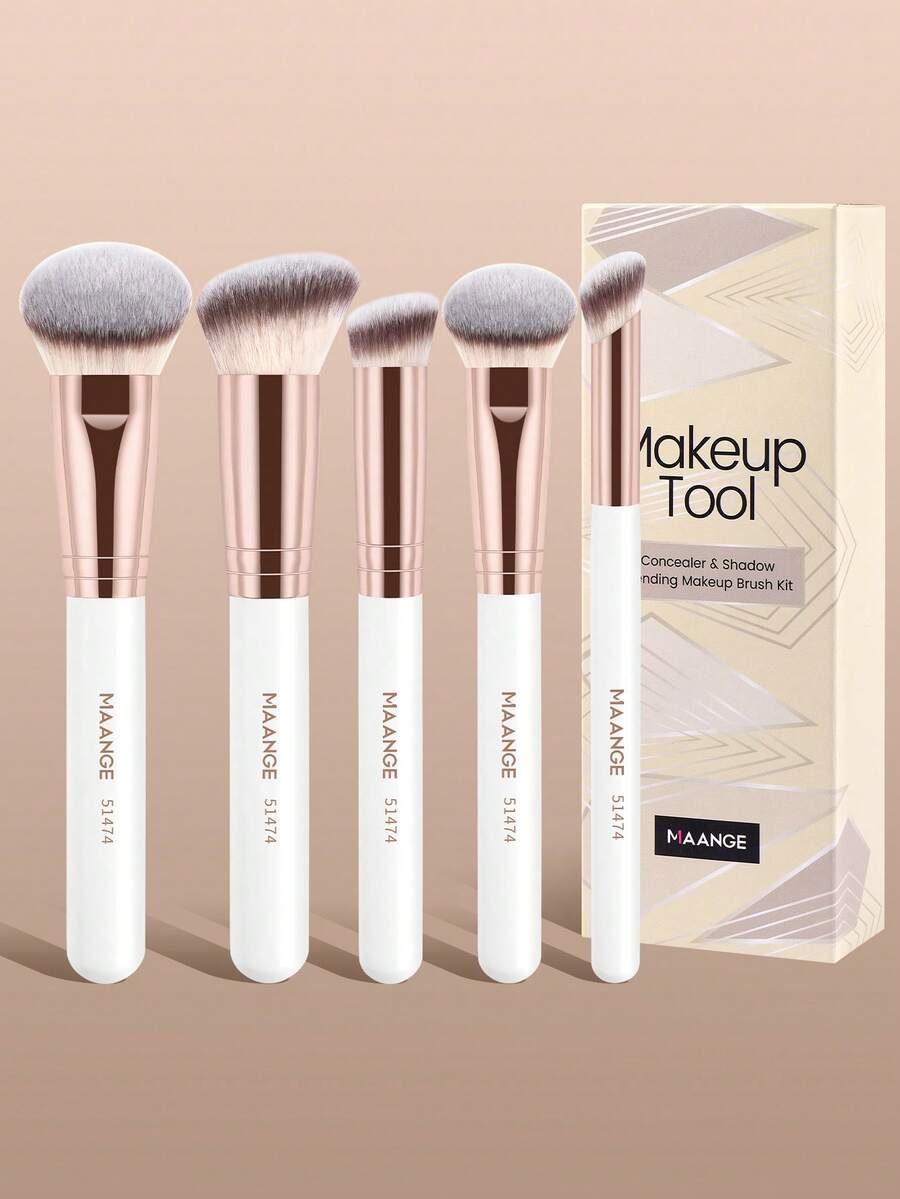 MAANGE Bộ cọ trang điểm chuyên nghiệp 5/7 món, cọ trang điểm du lịch nhỏ gọn, bao gồm cọ nền, cọ mặt, cọ phấn phủ, cọ má hồng, cọ che khuyết điểm, cọ tạo khối, cọ mũi, cọ phấn mắt, cọ chi tiết, phù hợp cho trang điểm mặt hàng ngày, có thể dùng cho các sản phẩm dạng lỏng, kem và phấn - cọ đánh bóng, tán màu và làm lớp lót trang điểm dành cho phụ nữ và bé gái, quà tặng, cọ trang điểm chuyên nghiệp, bộ trang điểm hoàn chỉnh. - trắng - Xem 1