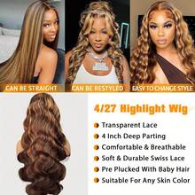 Halloween Ombre Lace Front Wig Human Hair 4/27 13x6 Body Wave Highlight Lace Front Wig Human Hair Pre Plucked With Baby Hair Honey Blonde Wig Human Hair 180% Density Colored Wigs Human Hair For Women, Human Hair Lace Front Wig, Ready To Wear Human Hair Wigs, Curly Wigs For Women, Human Hair Wigs For Women, Lace Wig Halloween Cosplay Remy Hair For Everyday And Special Events - Elegant Hairstyles, Versatile Wigs, Sophisticated Looks, Quality Hair, Fashion Accessories, Beauty Lovers, Event Wigs, Fashion Wigs, Quality Wigs - Nổi bật & Piano - Xem 7