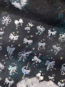 1 pezzo Adesivi per unghie 5D con fiocco e stella, cuore incantato con nodo di nastro in rilievo, unghie celesti e fiabesche per una manicure fai-da-te da donna, decorazioni per unghie romantiche ed eterei