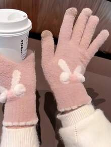 1 Pair Korean Style Winter Bowknot Pattern Five-Finger Women's Casual Versatile Gloves, Touchscreen Compatible For Gaming, Suitable For Daily Commute And Sports - Multicolor - View 15
