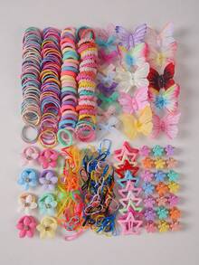 820 件女孩彩色网状蝴蝶结发夹，可爱公主发带，弹性耐用无损发带，儿童发圈带水钻星星，适合日常使用和礼物