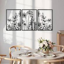 3-Piece Botanical Wall Art Metal Set, Aesthetic Plant Themed Wall Decor For Living Room, Bedroom, Office | Easy To Hang, Modern Minimalist Home Decor, Housewarming Gift For Women, Nature Inspired Art - 彩色 - 查看 3