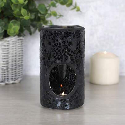Something Different Crackle-Effect Pillar Oil Burner (Black) - 100% Glass - (SD2565)