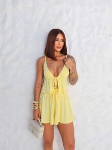 Women's Set, Shorts Set, Summer Set, Candy Color Set, Set With Blouse - Màu vàng - Xem 1