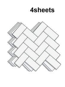 4pcs/10pcs/20pcs Self-Adhesive Anti-Splash Ceramic Tiles, Herringbone Decorative Wall Tiles, Self-Adhesive, Suitable For Kitchen, Bathroom, Laundry Room, White Base With Gray Grout Design, Kitchen Decor - Multicolor - View 14