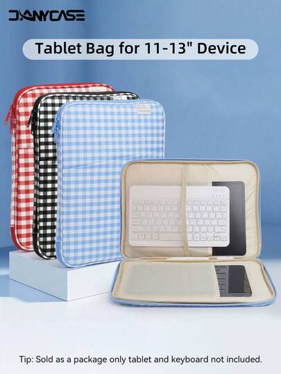 11-14inch Tablet Sleeve Bag Simple Checkered Pattern Shockproof Pouch Multi Pockets Compatible With Ipad 10-13" Air Pro 13.3" Laptop Bag Laptop Case Laptop Sleeve Laptop Cover For Travel Waterproof Portable For Men Laptop Bags