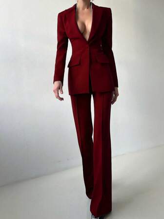 2pcs Women Suit Set: Blazer Jacket And Trousers, Autumn/Winter