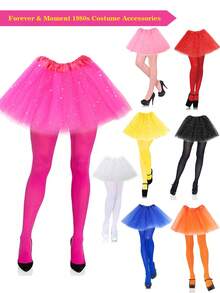Forever & Moment 2/5 件 80 年代和 90 年代复古霓虹派对服装配饰套装蕾丝蝴蝶结头带性感芭蕾舞裙渔网连裤袜百叶窗眼镜道具适合 80 年代女性舞会派对角色扮演服装配饰 - 多色 - 查看 8