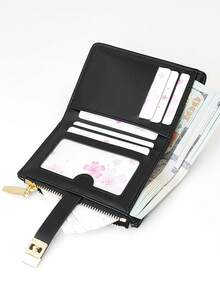 Women's Short Wallet, PU Woven Fabric Patchwork Contrast Color, Fashionable Snap Closure, Large Capacity, Multi-Card Slots, Multi-Function Card Holder, Zipper Coin Purse, Compact & Lightweight, Suitable For Holiday Gifts - Beige - View 6