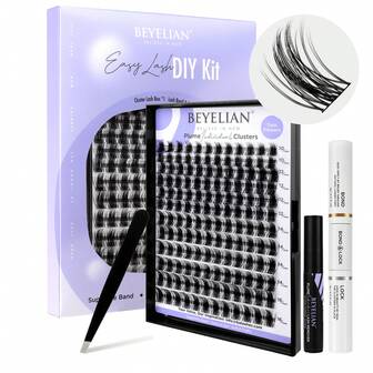 168Pcs D Curl BEYELIAN Lash Extension Kit Lash Extension Clusters Lash Clusters Natural Look Cluster Lashes Extensions Super Thin Band & Soft Lashes Reusable 9-16mm MIX (703)