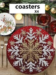 4 Stück Weihnachts-Lebkuchenmann runde hitzebeständige Diatomeen-Erde Untersetzer/Tischsets mit Weihnachtsmann-Mütze und Schal-Design - geeignet für Weihnachts-Esszimmer, Weihnachtsparty-Dekoration, Weihnachtstisch-Dekoration, nur von Hand waschen