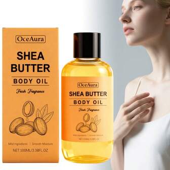 100ml Aceite corporal de manteca de karité, hidratante y nutritivo, suave y calmante para prevenir la sequedad, refrescante y no grasoso, se absorbe fácilmente por la piel.