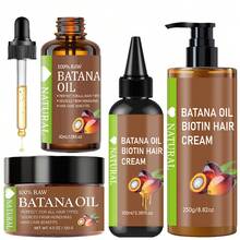 4-Piece Set: Honduras Batana Hair Oil + Batana Hair Serum + Batana Hair Cream + Batana Hair Lotion, Cold-Pressed Extract, Nourishes Scalp And Hair, Enriched With Biotin, Strengthens Hair Strands, Prevents Breakage And Split Ends, Suitable For All Hair Types, Makes Hair More Beautiful And Alluring. - Brown - View 3
