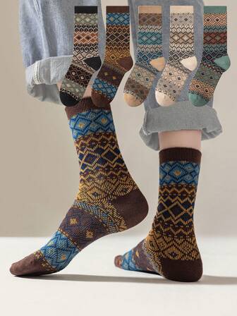 1 par damstrumpor med dubbelnål, dubbelspår, andningsbara, fukttransporterande, varma retro-strumpor till mitten av vaden, lämpliga för jul och Thanksgiving