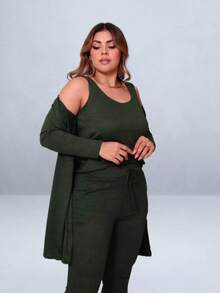 Conjunto trio inverno lanzinha 3 peças cardigam com regata calça jogger