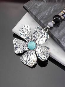 1 PC Retro Fashion Bohemian-Style Alloy Beaded Necklace With Floral Pattern, A Daily Wear Accessory For Ladies, An Exquisite Gift For Christmas, Couples And New Year.