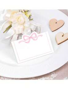 50pcs Pink Bow Shaped Place Cards - Elegant Guest Name Cards, Blue Bow Place Cards, Size 2x3.5 Inches, Cute, Blank, Suitable For Wedding, Birthday, Camping, Name Tag, Party Table Decor, Wedding & Holiday, Party Dining Table Decor & Seating, Party Table Decoration, Wedding Dining Table Decor - Multicolor - View 5
