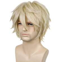 JFAlacos Blonde Wig Short Fashion Spiky Layered Anime Cosplay Wig Halloween Christmas Carnival Dr Up Pretend Play Party Wig Gift+Cap Christmas Day - Blonde - 查看 2