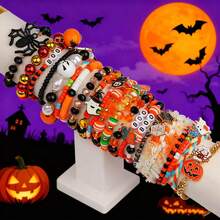 10 Stücke/Los Vintage Punk Gothic Halloween Armbänder für Herren und Damen, Geist, Kürbis, Spinne, Schädel, Augen Designs, Feiertagsparty, Make-up Ball, Nachtclub, Bar, Geschenke für Freunde, Alltagszubehör