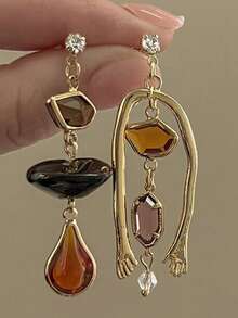 Vintage Colorful Irregular Drop Earrings For Women Fashion Asymmetric Design Earrings Jewelry - 彩色 - 查看 6