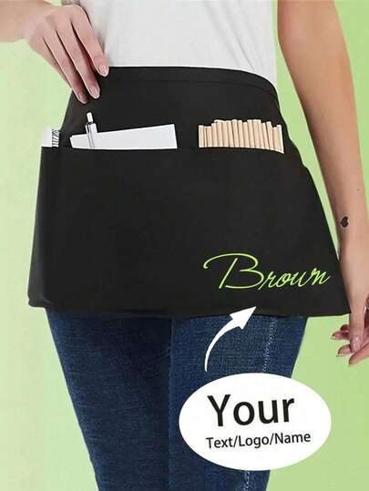 1pc Customized Unisex Polyester Apron With 3 Pockets, Short Half Waist Waiter Work Uniform For Kitchen Supplies, Hotel Restaurant Attendant Waist Apron, Kitchen Cooking Baking Bib Apron, Chef Apron,Kitchen,Bathroom,Home,Household Supplies