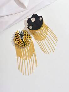 Fashionable Retro Gold Tassel Epaulet, Rhinestone Metal Rivet, Hip Hop Rock Bar Nightclub Singer Shoulder Strap, Unisex Suit Performance Accessory