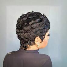 Krótkie peruki dla kobiet z ludzkich włosów, kręcone fale, peruki pixie z grzywką, peruka pixie z ludzkich włosów, peruka bez koronki z przodu, peruka z ludzkich włosów na kostiumy na Halloween, do codziennego użytku, w pełni maszynowo wykonana, peruka warstwowa, peruka do wymiany włosów, peruka "Załóż i idź"