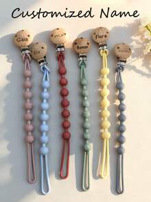 Personalized Name, Baby Commemorative Gift, Pacifier Chain, Anti-Lost Chain, One-Piece Silicone, Planet Style