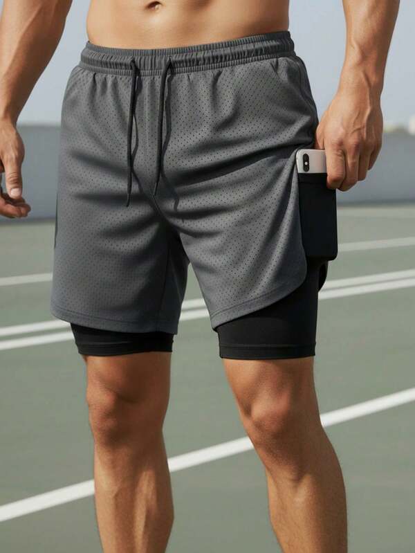 Shorts 2 Em 1 Duplo Esportivo Dry Fit Com Bolso Calção Para Academia Shorts Esportivo