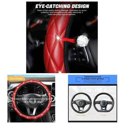 Soft Leather Steering Wheel Cover 15 Inch Bling Elastic Steering Wheel Protector With Sparkly Rhinestones Auto Accessories Universal SUV Truck Van