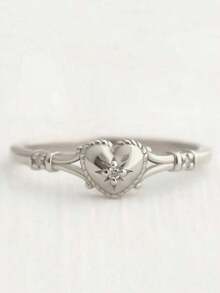 Gold Colour Heart Shaped CZ Ring (1Pc), Elegant Female Jewelry Accessory For Wedding Party & Fancy Gift AUWC - 戒指 - 查看 9