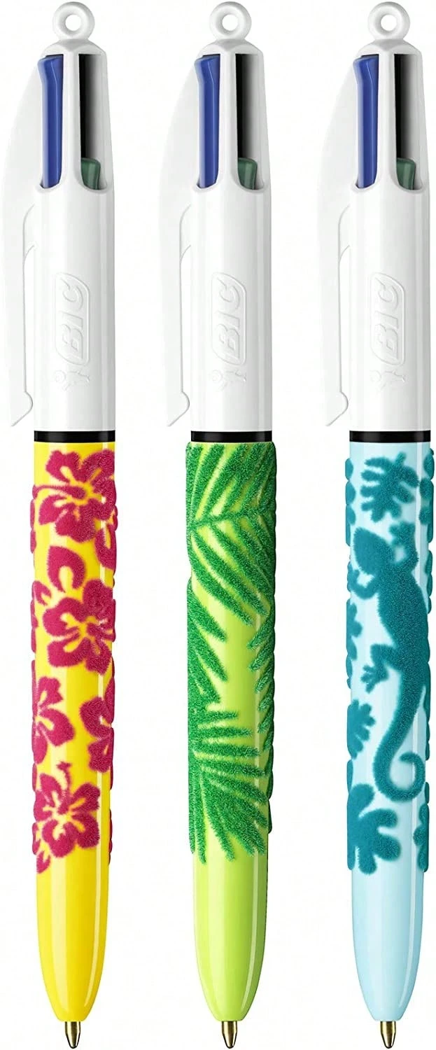 Bic 4 Colors Velours Display Case Of 30 Retractable Ballpoint Pens - 1.0 Mm Medium Point - Oil-Based Ink - Jungle Design - Multicolor - View 1