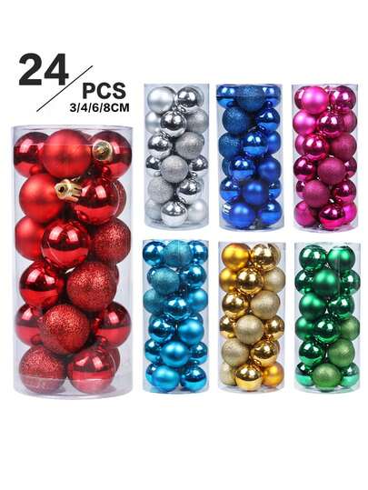 24个3厘米圣诞球套装，圣诞装饰球，圣诞树装饰，适用于婚礼、生日派对、节日装饰、圣诞派对、圣诞氛围装饰道具、圣诞装饰品、圣诞礼物、圣诞装饰、房间装饰、家居装饰、圣诞装饰品、家居圣诞礼物、圣诞装饰