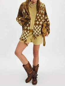 Women's Knit Shorts Set Fashionable Solid Color Long Sleeve Loose Sweater With Shorts 2 Pcs Outfits - màu ngọc lam - Xem 2