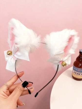 1 pieza Diadema con orejas de gato negras, tocado decorativo y sexy para disfraz, con campana de peluche, estilo japonés, adecuado para Halloween, diadema para el cabello