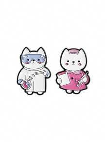 2Pcs Professional Cat Badges Scientist Nurse Theme Lab Coat Goggles Design Medical Uniform Syringe Style For Workplace Accessory ID Card Decoration Healthcare Gift Set - Pink - View 9