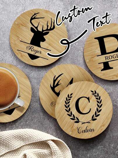 1 Stück individuell gestalteter Holzuntersetzer, Bambus-Untersetzer mit Logo, personalisierter Untersetzer, beliebt bei Hochzeitsgästen, Jahrestags-Geschenk für Paare, Bridal-Shower-Geschenk, Buchstaben-Untersetzer, Holz-Untersetzer, geeignet für personalisierte rutschfeste Tischsets bei Hochzeiten