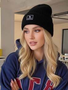 CAMEL CROWN 骆驼色中国红新年配饰红色针织帽女士毛线帽大头巾护头帽 - 黑色 - 查看 5