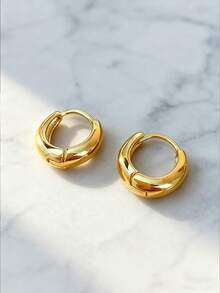 JOJELOO 18K Gold Plated Vintage Style Hoop Earrings - Simple Thick Hoop Design, Elegant Ladies' Jewelry, Fashionable Women's Daily Jewelry, Versatile Gift For Modern Fashionistas, New Stylish Accessory, Ideal Gift For Eternal Style Enthusiasts