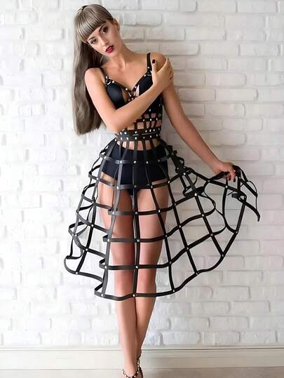 Leather Harness Waist Belt And Leather Skirt Harness Set,Gothic Fashion Harness Belts And Leather Skirt Belt,Outfit Accessoreis,Leather Chest Harness Belt For Women And Leather Skirt Harness Set