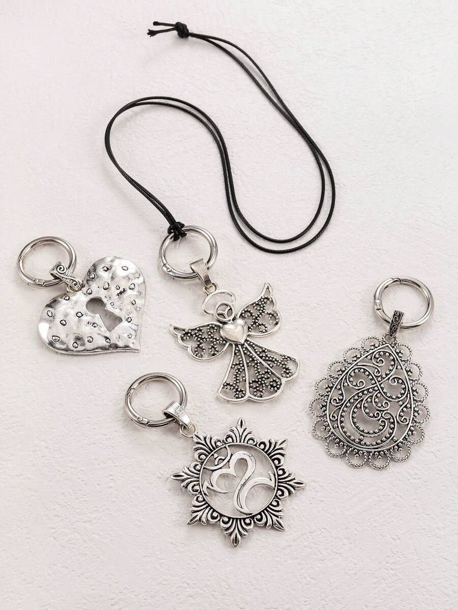 1 pieza Colgante/Llavero de estilo gótico Y2K casual y de moda 2 en 1, con múltiples estilos con corazón, ángel, flor y árbol para uso diario. Sirve como decoración de bolso, cordón con soporte para identificación y accesorio de coche, también es un regalo exquisito para familiares, amigos, novia en Navidad, cumpleaños y festivales (incluye cordón para collar).